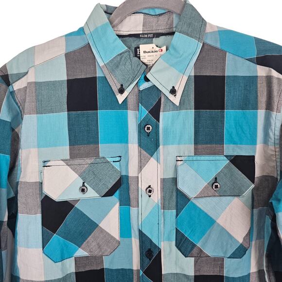 BKE Shirt Men M Blue Plaid Shirt Slim Fit Button Down Shirt Long Sleeve Shirt - Picture 2 of 9